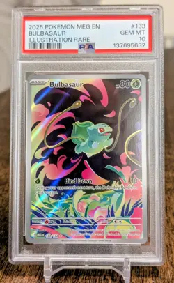 Pokemon Mega Evolution Bulbasaur Illustration Rare Card 133/132 English PSA 10 - Image 1