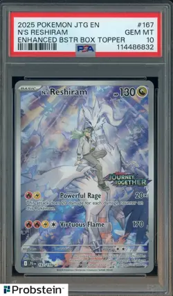 2025 Pokemon JTG En Enhanced Bstr Box Topper #167 N's Reshiram PSA 10 GEM MINT - Image 1