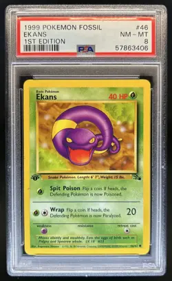 1999 Pokemon Fossil 1st Edition Ekans #46/62 PSA 8 - Image 1