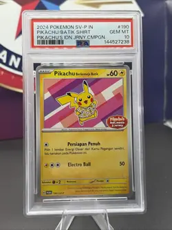 2024 POKEMON INDONESIAN SV-P PROMO #190 PIKACHU IN BATIK SHIRT PSA 10 - Image 1