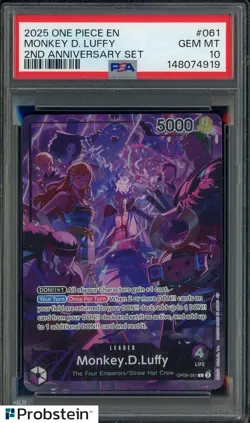 2025 One Piece EN 2nd Anniversary Set #061 Monkey D. Luffy PSA 10 GEM MINT - Image 1
