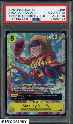Erica Schroeder Signed #109 2025 One Piece Monkey D. Luffy PSA/DNA 10 AUTO 10 - Image 1