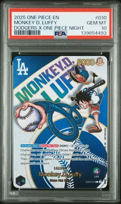 2025 ONE PIECE PROMOS DODGERS X ONE PIECE NIGHT #010 MONKEY D. LUFFY PSA 10 - Image 1