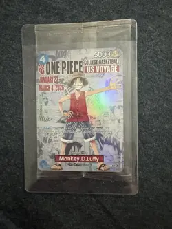 Bandai One Piece CCG Monkey.D.Luffy US Voyage Promo Foil Card College Basketball - Image 1