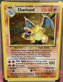 Pokemon TCG Charizard Holo Unlimited Rare Card 4/102 Wizards WOTC 1999 Base Set - Image 1