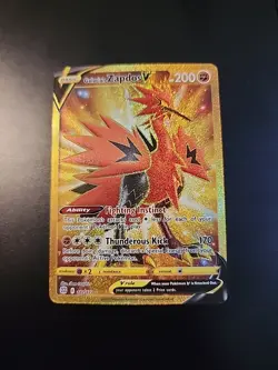 Pokemon Galarian Zapdos v TCG Card 182/172 Brilliant Stars Gold Secret Rare - NM - Image 1