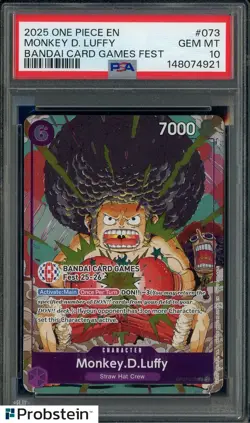 2025 One Piece EN Bandai Card Games Fest #073 Monkey D. Luffy PSA 10 - Image 1