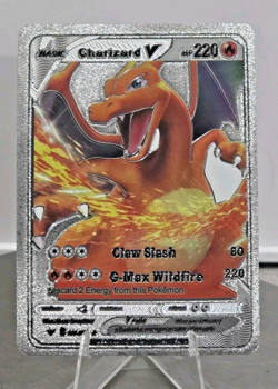 Pokemon Charizard V 220hp Silver Foil Fan Art Collector Card TCG - Image 1