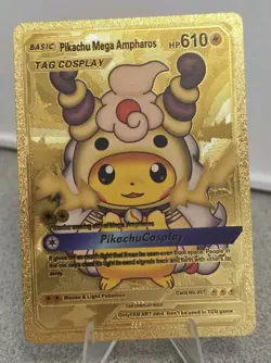 Pokemon Pikachu Mega Ampharos Tag Cosplay Poncho Gold Foil Fan Art Card TCG - Image 1