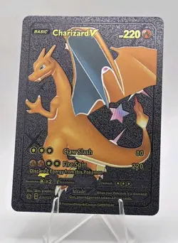 Pokemon Charizard V 220hp Black Vinyl Gold Foil Fan Art Collector Card TCG - Image 1