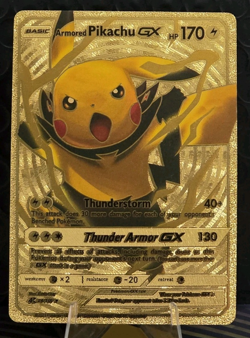 Pokemon Armored Pikachu GX 170hp Gold Foil Fan Art Collector Card TCG - Image 1