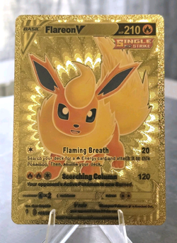 Pokemon Flareon V 210hp Single Strike Gold Foil Fan Art Collector Card TCG - Image 1
