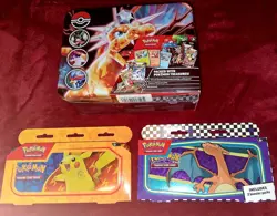 Pokemon 2023 2024 Charizard Tin Lunch Box Chest Pencil Cases LOT 10 packs - Image 1