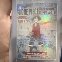 Bandai One Piece CCG Monkey.D.Luffy US Voyage Promo Foil Card College Basketball - Image 3
