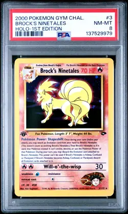 Pokemon Card Brock's Ninetales 3/132 1st Edition Holo PSA 8 WOTC Gym Challenge - Image 1