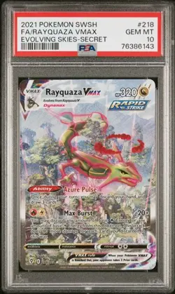 2021 Pokemon Evolving Skies Rayquaza VMAX #218 Full Art Secret Rare PSA 10 - Image 1