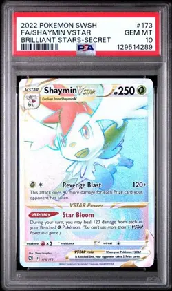 PSA 10 SHAYMIN VSTAR 173 BRILLIANT STARS SECRET RAINBOW RARE POKEMON - Image 1
