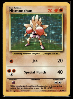 1999 Pokemon Base Set Lot Hitmonchan 7/102 Ninetales 12/102 Holo Rare HP Vintage - Image 2