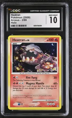 CGC 10 GEM MINT Heatran 2009 Arceus 3/99 Holo Pokemon Card - Image 1