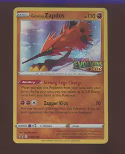 2021 Pokemon SWSH BSP Evolving Skies Pre-Release #SWSH124 Galarian Zapdos - Image 1