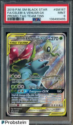 2019 Pokemon SM BSP Tag Team Tins #SM167 FA Celebi & Venusaur GX PSA 9 - Image 1
