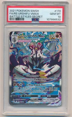 2001 POKEMON SWORD SHIELD FULL ART URSHIFU VMAX BATTLE STYLES SECRET #170 PSA 10 - Image 1