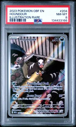 2023 POKEMON OBF EN-OBSIDIAN FLAMES ILLUSTRATION RARE #204 HOUNDOUR PSA 8 - Image 1