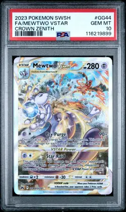 Mewtwo VStar PSA 10 GG44 English Pokemon Card 2023 Crown Zenith Alternate Art - Image 1