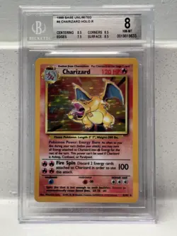 1999 Pokemon Base Set Unlimited #4 Charizard Holo R BGS 8 NM-MT - Image 1