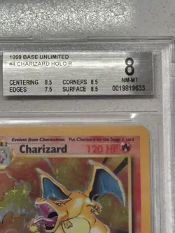 1999 Pokemon Base Set Unlimited #4 Charizard Holo R BGS 8 NM-MT - Image 3