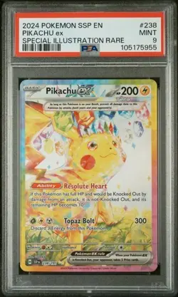PSA 9 Mint Pikachu EX SIR Pokemon 238/191 Sv08: Surging Sparks - Image 1