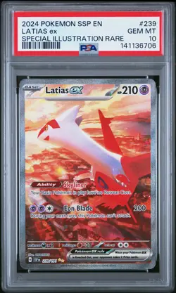 2024 POKEMON SSP EN-SURGING SPARKS SPECIAL ILLUSTRATION RARE LATIAS EX PSA 10 - Image 1