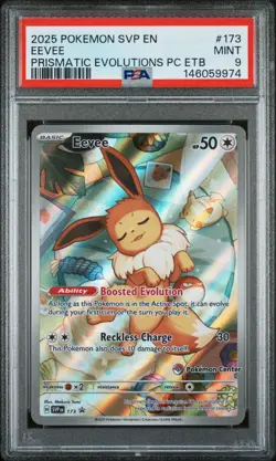 2025 POKEMON PRISMATIC EVOLUTIONS POKEMON CENTER ETB PROMO SVP #173 EEVEE PSA 9 - Image 1
