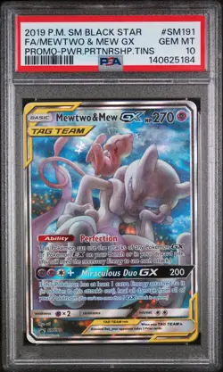 PSA 10 GEM MINT Mewtwo & Mew GX SM191 ALTERNATE ART PROMO Pokemon Tag Team - Image 1