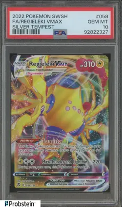 2022 Pokemon SWSH FA/REGIELEKI VMAX Silver Tempest #058 PSA 10 GEM MINT - Image 1