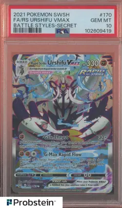 2021 Pokemon SWSH Battle Styles Secret #170 FA Rapid Strike Urshifu VMAX PSA 10 - Image 1