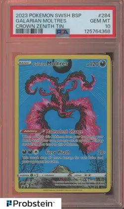 2023 Pokemon SWSH BSP Crown Zenith Tin #284 Galarian Moltres PSA 10 GEM MINT - Image 1