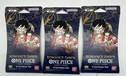 LOT OF (3) ONE PIECE ENGLISH TCG ROMANCE DAWN (OP-01) SLEEVED BOOSTER PACK - Image 1