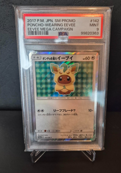 Pokemon Poncho-Wearing Eevee (Leafeon) Japanese Sun & Moon SM-P Promo Cards PSA9 - Image 1