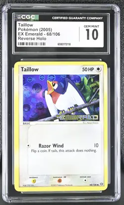 CGC 10 GEM MINT Taillow 2005 EX Emerald 68/106 Reverse Holo Stamped Pokemon Card - Image 1