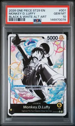 2025 ONE PIECE ST29 #001 EGGHEAD B&W MONKEY D. LUFFY LEADER PARALLEL PSA 10 - Image 1