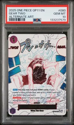 2025 ONE PIECE OP11-A FIST OF DIVINE SPEED 080 GEAR TWO ALTERNATE ART ENG PSA 10 - Image 1