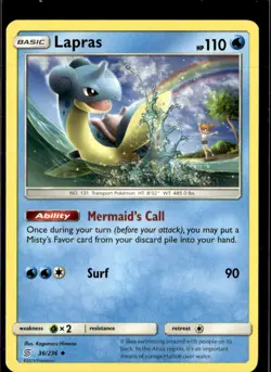 Pokemon Lapras 36/236 Unified Minds Non Holo Uncommon 2 Card Lot - Image 1