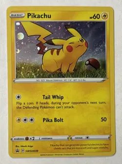 Pokemon TCG Pikachu Black Star Promo SWSH039 Cosmos Rare Holo FART * SWIRL * - Image 1