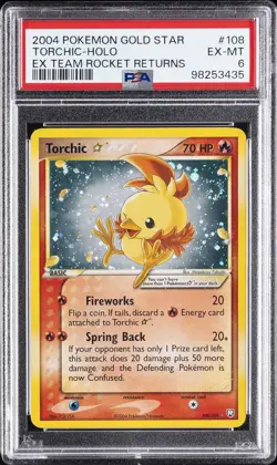 2004 POKEMON EX TEAM ROCKET RETURNS GOLD STAR #108 TORCHIC-HOLO PSA 6 - Image 1