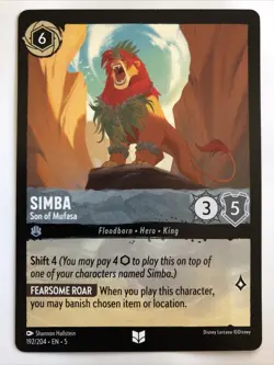 Disney Lorcana Shimmering Skies Simba Son Of Mufasa 192/204 NM - Image 1