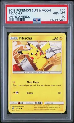 2019 POKEMON SUN & MOON PIKACHU UNIFIED MINDS 55/236 PSA 10 - Image 1
