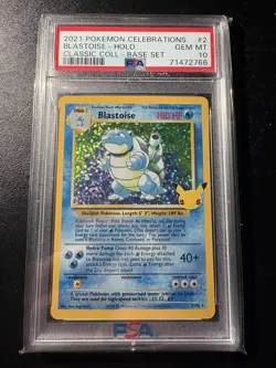 2021 Pokemon Celebrations Classic Coll. Base Set #2 Blastoise Holo PSA 10 - Image 1