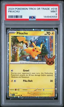 144940559 Pikachu 2024 Pokemon Trick or Trade #018 Promo Holo PSA 9 - Image 1