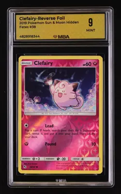 2019 Pokemon Sun & Moon Hidden Fates: # 38 Clefairy-Reverse Foil MBA 9 MINT - Image 1